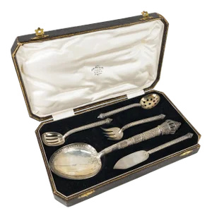 Early 20th Century Anglo Indian Style Boxed Sterling Silver Serving Set - 5 Pieces