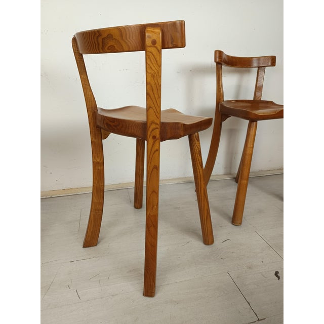 1980s Brutalized Elm High Chairs, 1980s, Set of 5 For Sale - Image 5 of 16