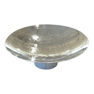 Harold Alfred Signed Silvered Copper Salmon Formline Pedestal Bowl, Canadian Indigenous First Nations Kwakwaka’wakw Native Art For Sale