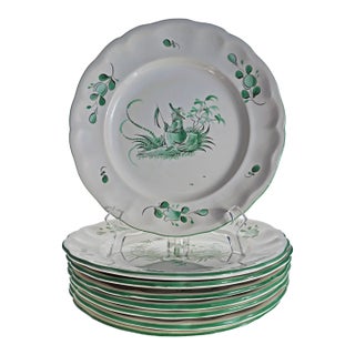 1980s French Chinoiserie St Clément Faience Dinner Plates East Wind Pattern - Set of 8 For Sale