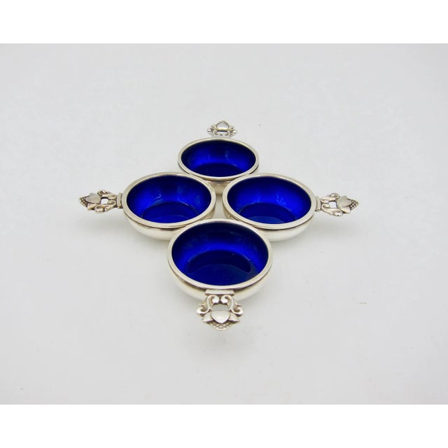 Metal Vintage Georg Jensen Sterling Silver Acorn Salt Cellars With Blue Enamel Set- 4 Pieces For Sale - Image 7 of 9