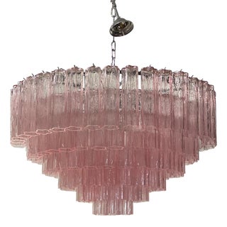 Contemporary Pink "Tronchi" Murano Glass Chandelier in Venini Style For Sale