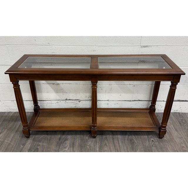 Traditional Vintage Mid Century Traditional Walnut Console Table Hall Table For Sale - Image 3 of 13