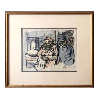 Jacob Steinhardt, Judaica German Expressionist Watercolor Painting Lithograph Israeli Bezalel Art For Sale