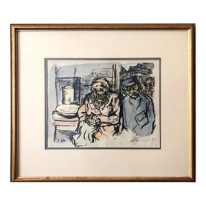 Jacob Steinhardt, Judaica German Expressionist Watercolor Painting Lithograph Israeli Bezalel Art