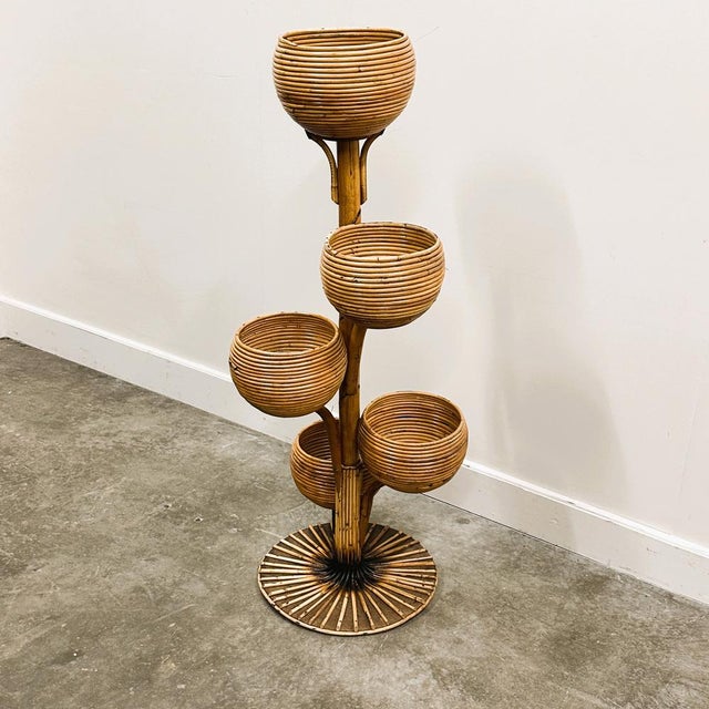 Italian Bamboo Multi-Tier Plant Stand with Sculptural Bowls, 1960s For Sale - Image 13 of 13