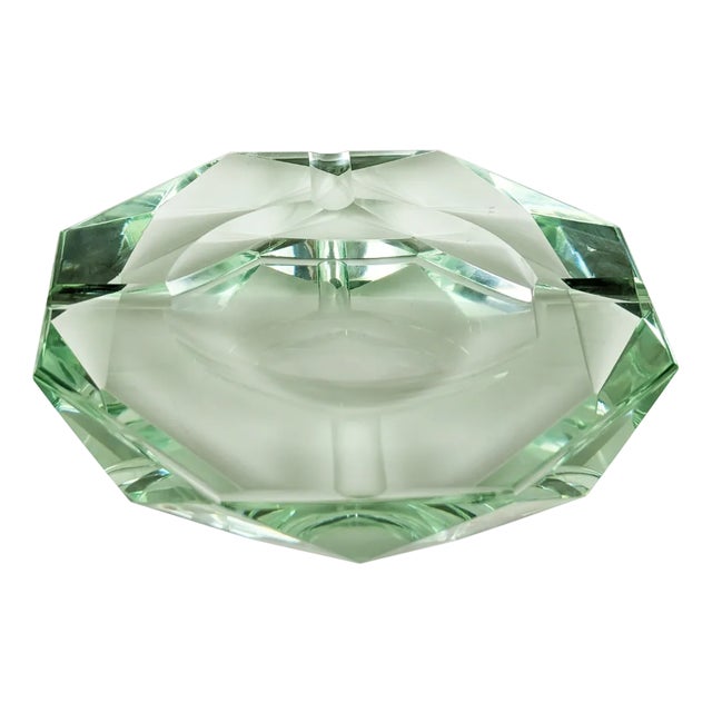 Italian Aquamarine Faceted Glass Ashtray in the style of Fontana Arte, 1960s For Sale