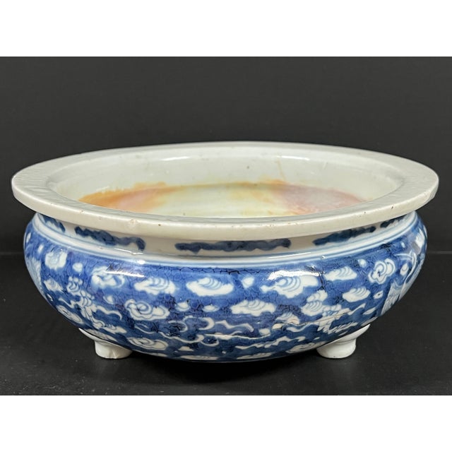 Chinese Art Poprcelain Blue and White Incense Burner Clouds and Birds Design For Sale - Image 10 of 14