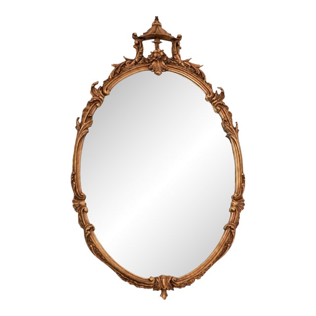 Antique Gilded Wood Mirror Chinoiserie Style With Pagoda For Sale