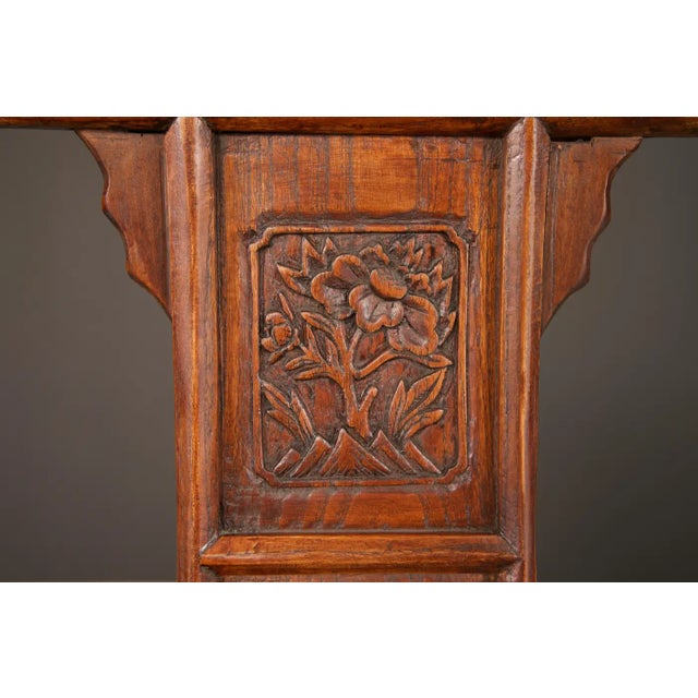 Brown Pair of Qing Dynasty Chinese Horseshoe-Back Armchairs in Carved Elmwood For Sale - Image 8 of 18