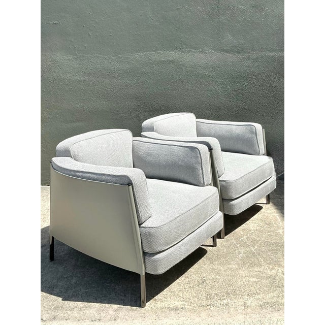 Light Gray Vintage Italian Minotti Leather Frame “Shelley” Lounge Chairs - A Pair For Sale - Image 8 of 12