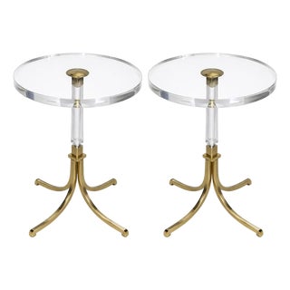 Pair Charles Hollis Jones Lucite and Brass Side Tables, 1970s For Sale