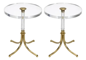 Pair Charles Hollis Jones Lucite and Brass Side Tables, 1970s