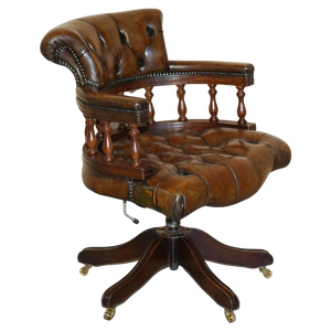 Chesterfield Directors Chair in Brown Leather, 1930s