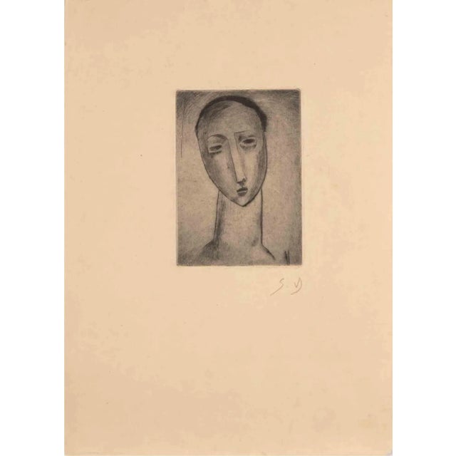 Modern Pierre-Georges Duval, Visage, Etching, Mid-20th Century For Sale - Image 3 of 3