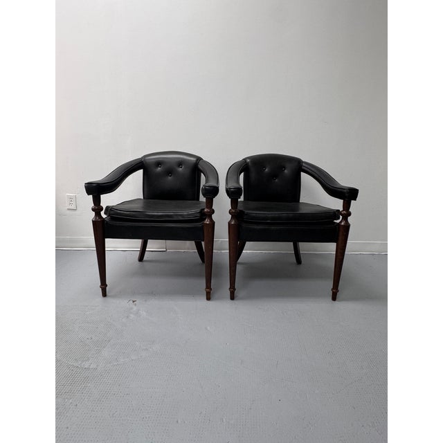 Vintage Tufted Leather Barrel-Back Tub Armchairs, Pair, C. 1970s For Sale - Image 9 of 18