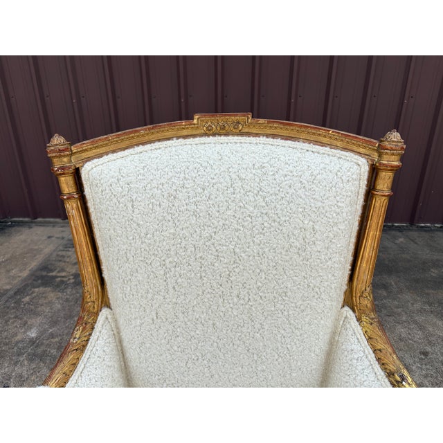 19th Century French Louis XVI Style Giltwood Bergere For Sale - Image 9 of 18