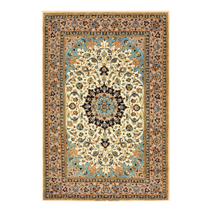 1940s Beige Floral Medallion Antique Persian Isfahan Rug 3' 7'' X 5' 5'' Handknotted Wool Carpet