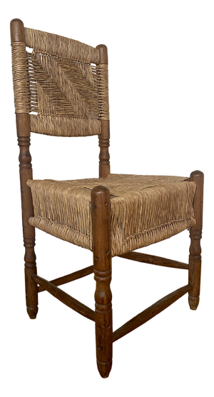 Vintage North American Rustic Wooden Chair with Woven Back and Seating