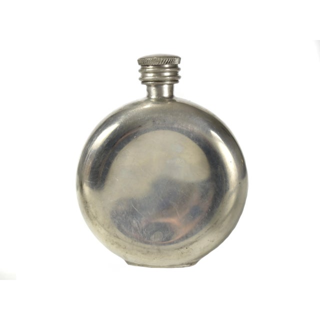 Vintage Single Tree Uk Ancient Maze Design Pewter Flask With Leather Case For Sale - Image 6 of 10