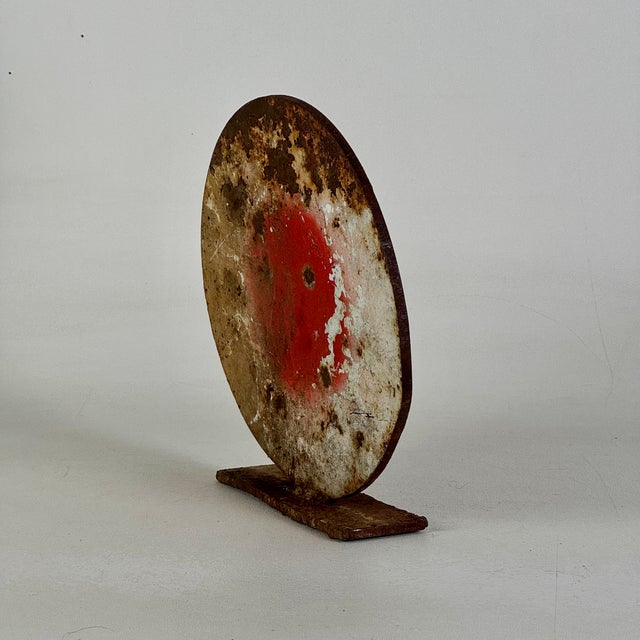 American Vintage Round Bullseye Metal Shooting Target With Red Paint For Sale - Image 3 of 4