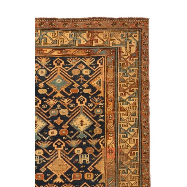 1940s Navy Blue Ivory Gold Geometric Tribal Caucasian Dagestan Rug For Sale - Image 4 of 5