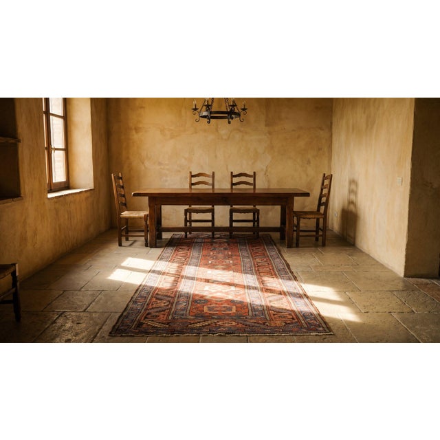 Textile 1880s Red Geometric Tribal Antique Persian Bakshaiesh Rug 3' X 10'4" Handknotted Wool Carpet For Sale - Image 7 of 9