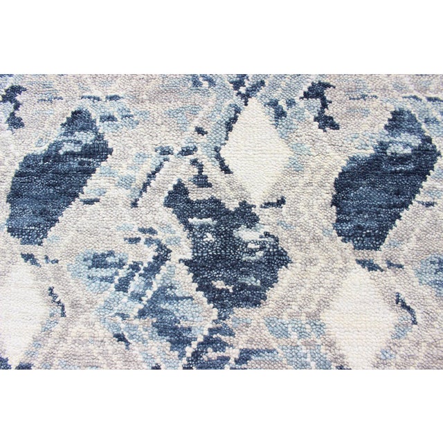Oversized Modern Diamond Designed Indian Area Rug in Blue, Gray, and White 12'1 X 14'11 For Sale - Image 11 of 14