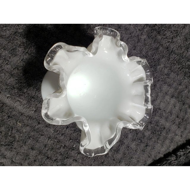 Mid-Century Modern Vintage Fenton Milk Glass Silver Crest Vintage Trumpet Vase For Sale - Image 3 of 4