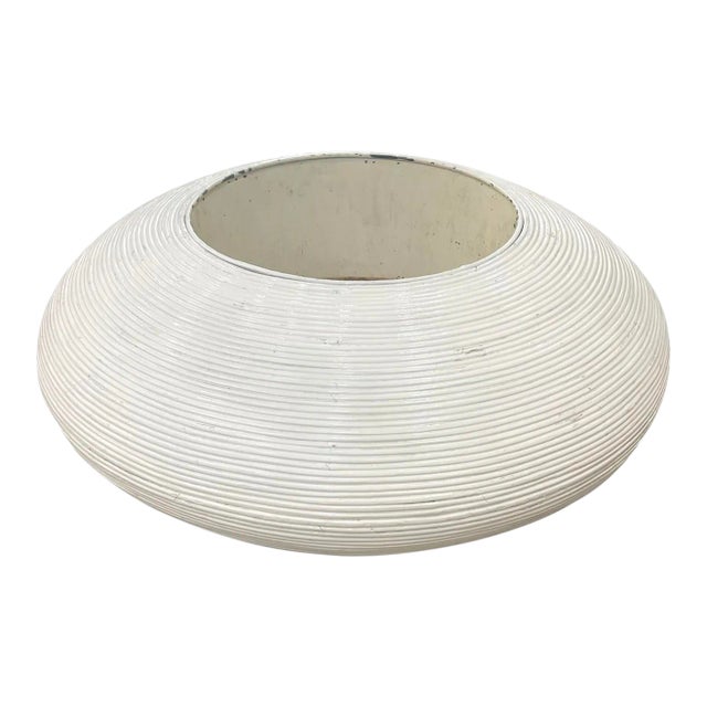 Monumental Crespi Attributed Split Reed Round Planter W" Metal Insert Coastal Style For Sale