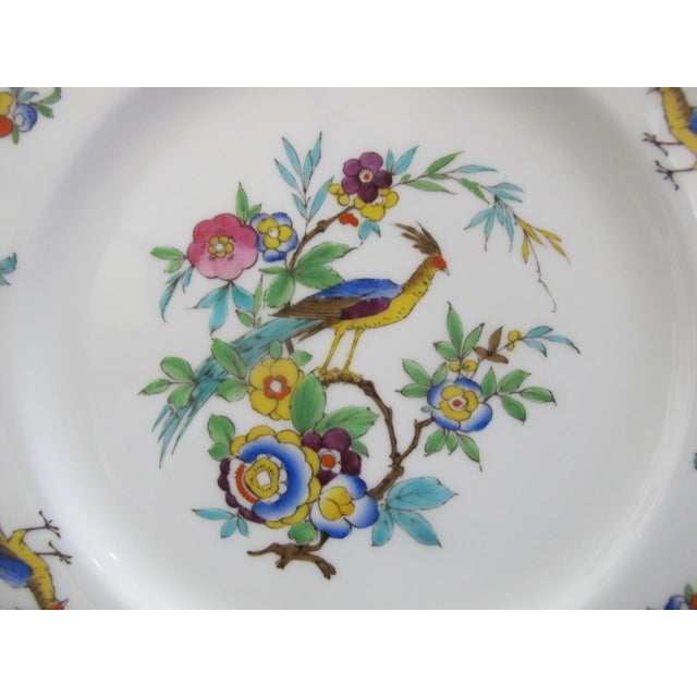 Stunning Minton China dinner plate set of 4, in gorgeous Sinclair pattern showing hand painted brightly colored exotic...