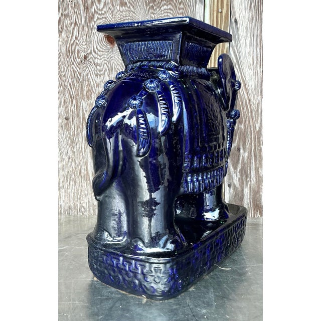 Blue Vintage Regency Glazed Ceramic Elephant Low Stools - a Pair - 2450 For Sale - Image 8 of 9