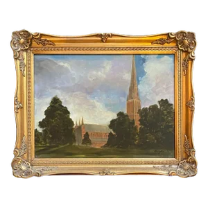 1990s "Salisbury Cathedral" Oil Painting by Satori Gregorakis., Framed