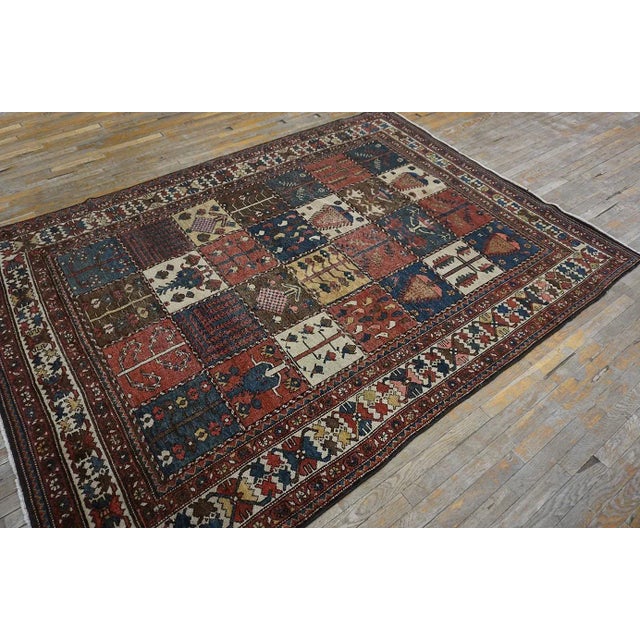 1920s Multicolor Garden Geometric Antique Persian Bakhtiari Carpet 6'9'' X 9'' Knotted Wool Rug For Sale - Image 9 of 9