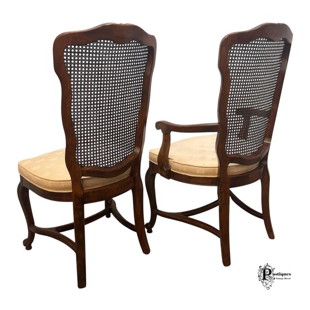 Brown Vintage Century French Country Style Oak & Cane Dining Chairs - Set of 6 For Sale - Image 8 of 12