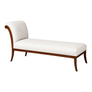 Mid Century Style Klismos Chaise Lounge White Boucle/ Walnut Frame For Sale