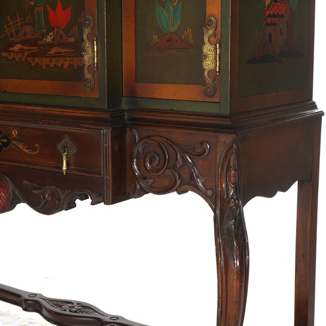 French Antique French Style Carved Mahogany Polychromed Chinoiserie Decorated For Sale - Image 3 of 12