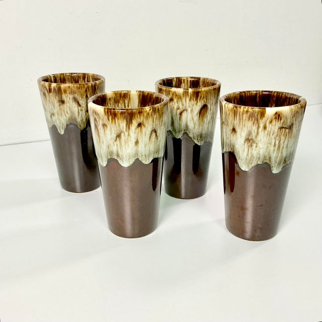 1980s Brutalist Boho Chic Arts & Crafts Lava Dripped Ironstone Glasses - Set of 8 For Sale - Image 11 of 13