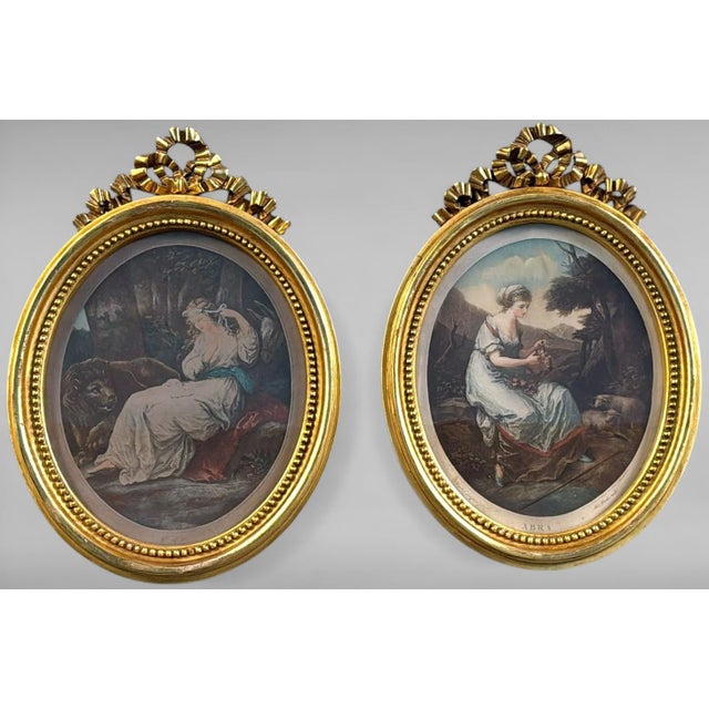 French Mid 20th Century Thomas Burke After Angelika Kauffman Pair Oval Engravings in Gilt French Frames For Sale - Image 3 of 18