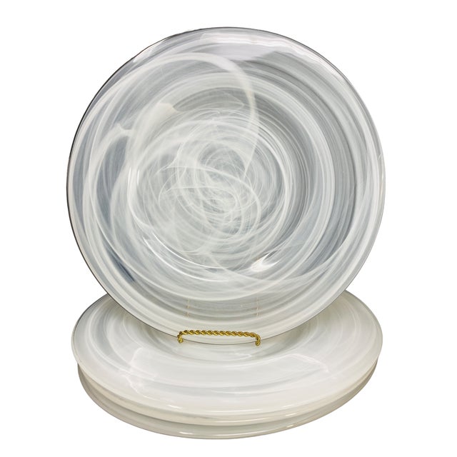 Hollywood Regency 1990s Alabaster Glass Dinner & Salad Plates- Set of 10 For Sale - Image 3 of 9