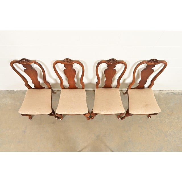 1980s Queen Anne Solid Mahogany Dining Chairs by Stanley, Set of Four For Sale - Image 5 of 13