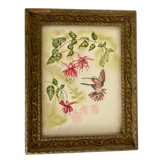 1950s French Vibtage Framed Hummingbird Painting For Sale