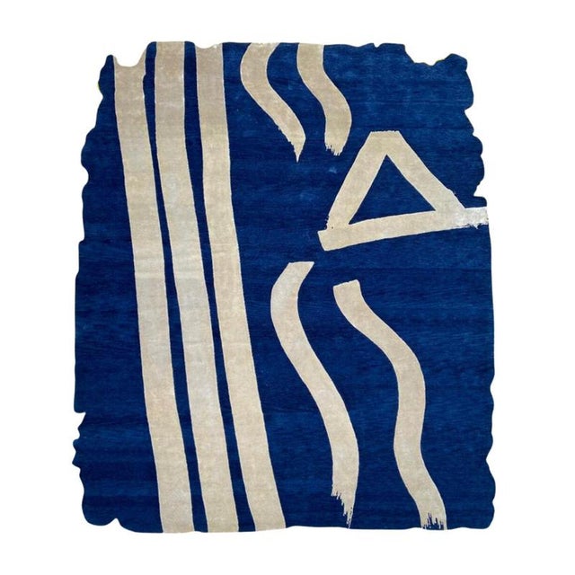 Blue Hand-Knotted Talisman Tattoo Rug in Wool and Bamboo by Dinodo Studio For Sale - Image 8 of 9