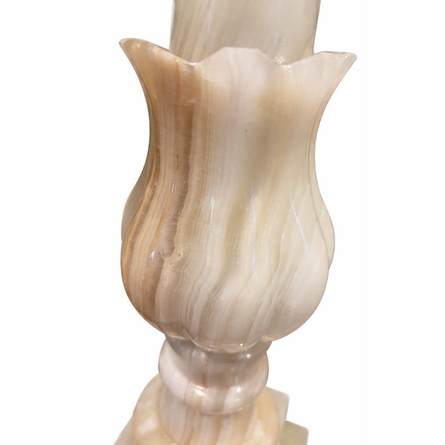 Ivory Vintage Italian Onyx Table Lamp, Mid-Century Classical Form For Sale - Image 8 of 11