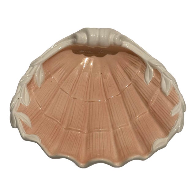 1980’s Regency Fitz & Floyd Pink Ceramic Shell Vide-Poche Catchall For Sale