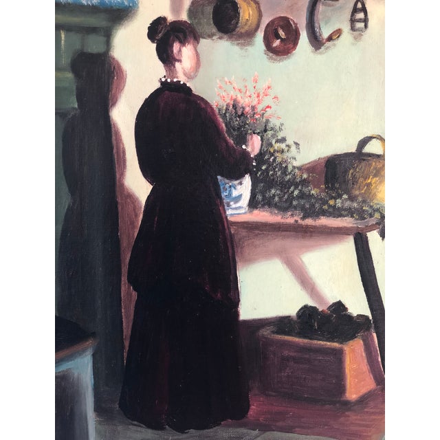 Vintage Original Cottage Oil Painting: Framed Interior Flower Art - Unsigned Artist For Sale - Image 10 of 14