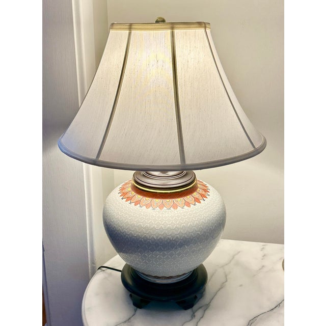 Chinoiserie Hand Painted Ginger Jar Lamp W/Shade For Sale - Image 3 of 12