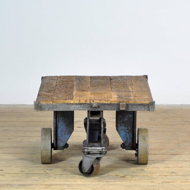 Industrial Industrial Iron and Pine Coffee Table, 1960s For Sale - Image 3 of 12