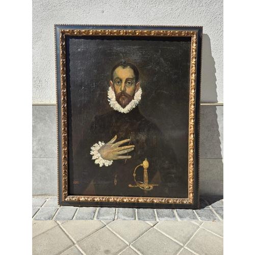 After El Greco, The Nobleman with His Hand on His Chest, 1924, Oil Painting, Framed For Sale - Image 4 of 13