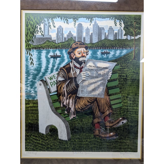 1970s 1970s "Central Park Tycoon" Signed Artist Proof by George Crionas of a Tramp Clown in Nyc For Sale - Image 5 of 5
